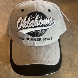 OKLAHOMA THE SOONER STATE BALL CAP HAT Gray /Black trim